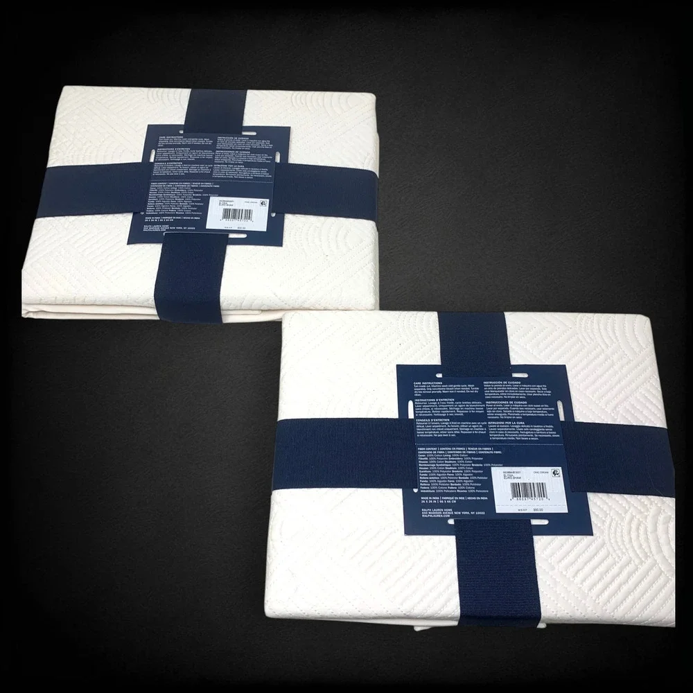 NEW Lot 2 Ralph Lauren Park Row Elysia Euro Shams Chic Cream Quilted NWT 26x26